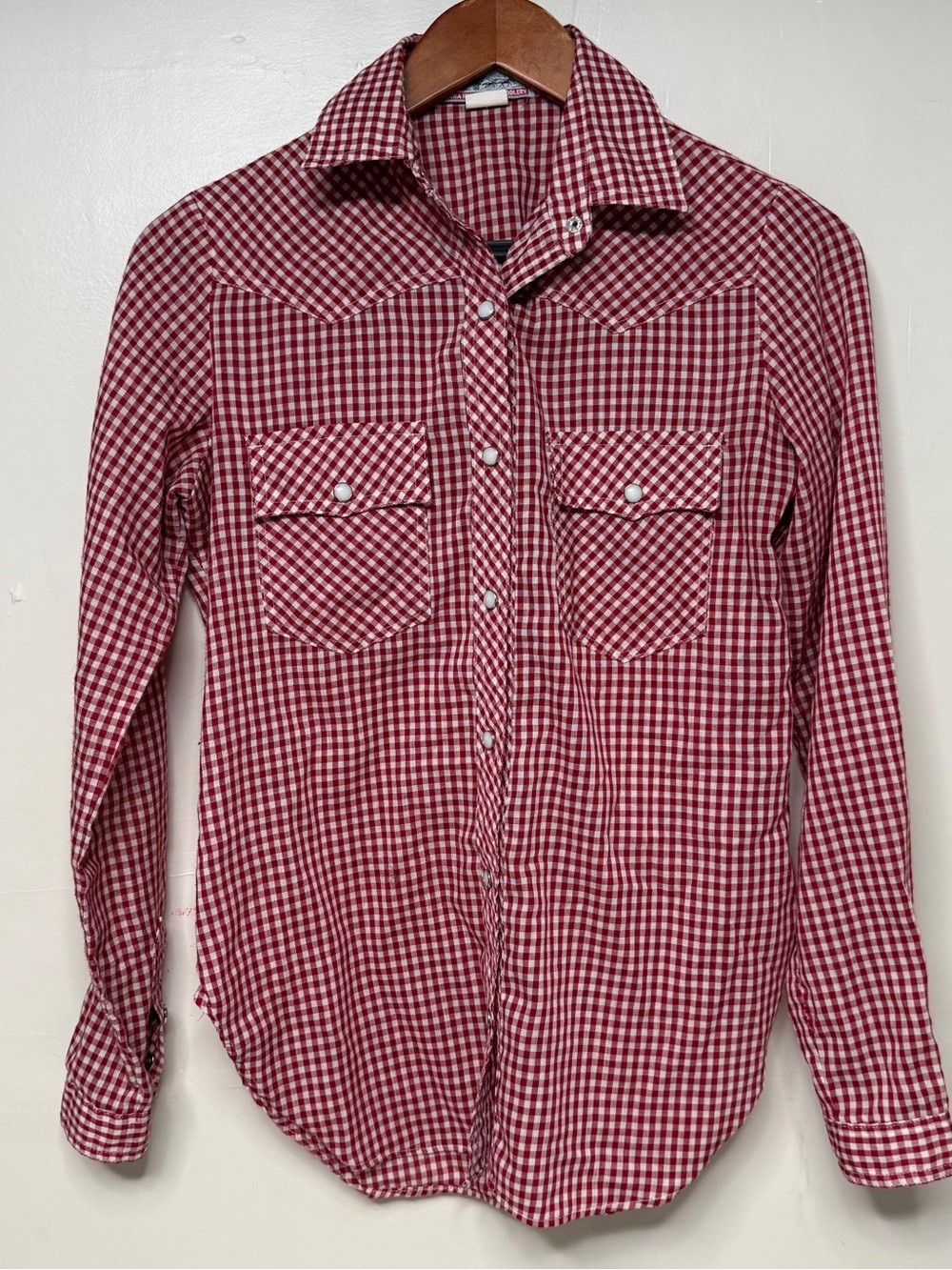 Red Gingham Button-Down Shirt with Front Pockets